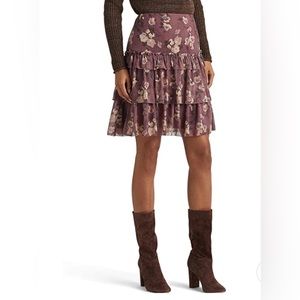 Lauren Ralph Lauren NWT floral crinkle Georgette lined ruffle Skirt.